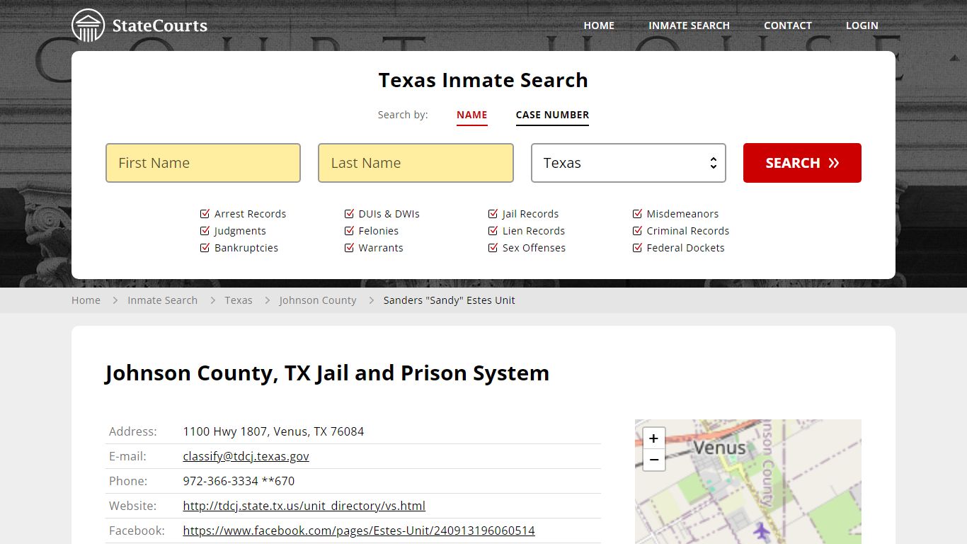 Sanders "Sandy" Estes Unit Inmate Records Search, Texas - StateCourts